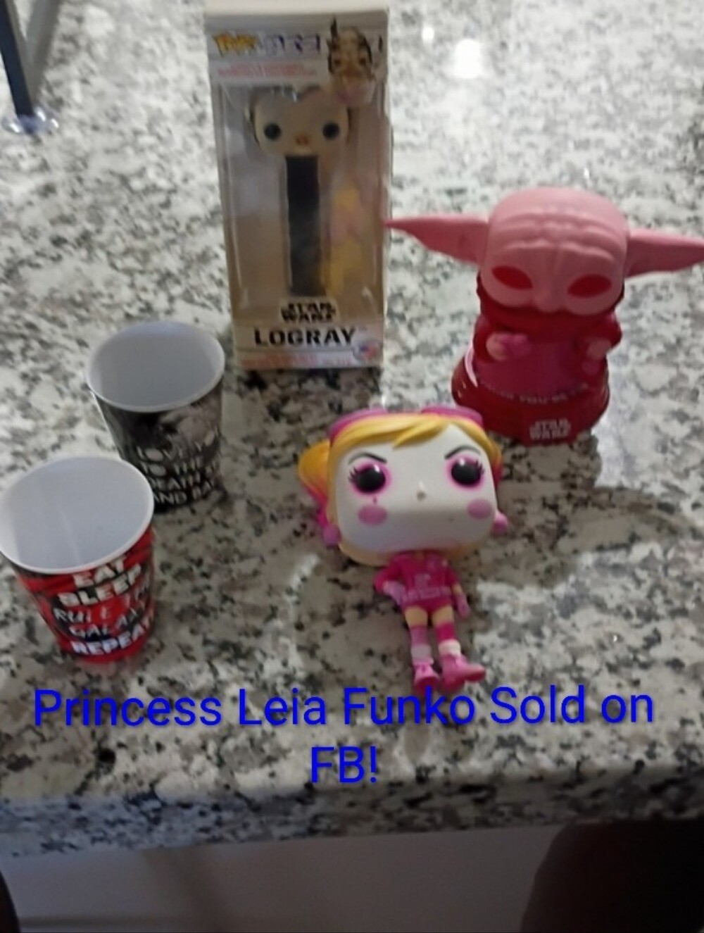 Funko Grugo/Pez Logray/Harley Quinn & 2 Plastic Star Wars Shot Glasses
